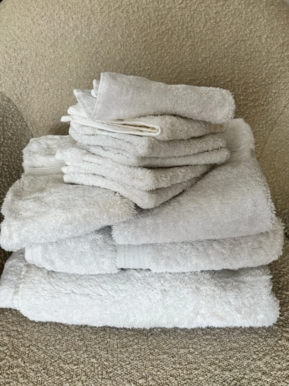 Lands End | Plush White Bath Towel Set | 100% Cotton Turkish